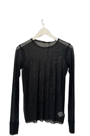 Long Sleeve Silk Tulle T in Black Coal