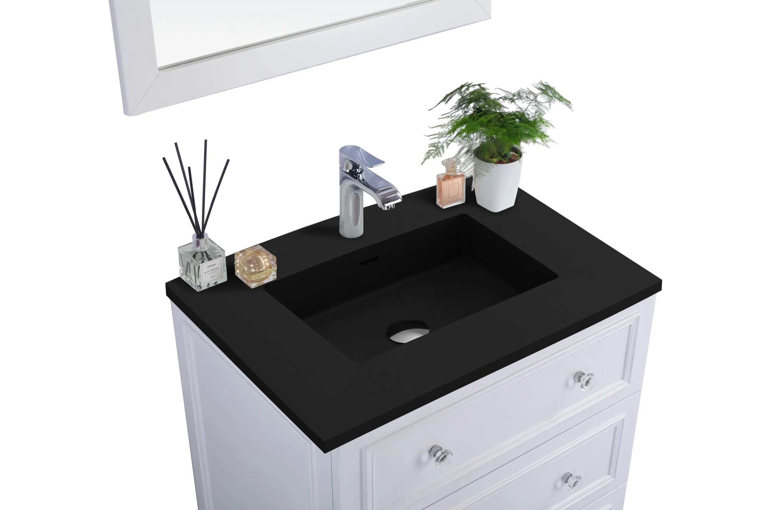 Luna - 30 - White Cabinet   Matte Black VIVA Stone Solid Surface Countertop