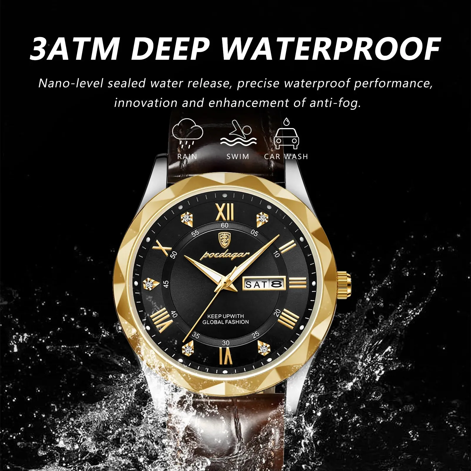 Luxury Business Man Wristwatch Waterproof Luminous Date Week Men Watch For Men Quartz Clock Leather Men's Watch