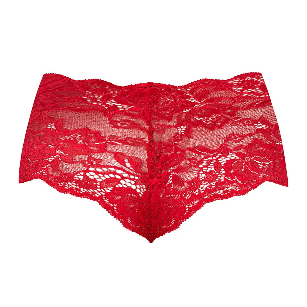 Magic Silk Sugar High Lace Boy Short Red S/M