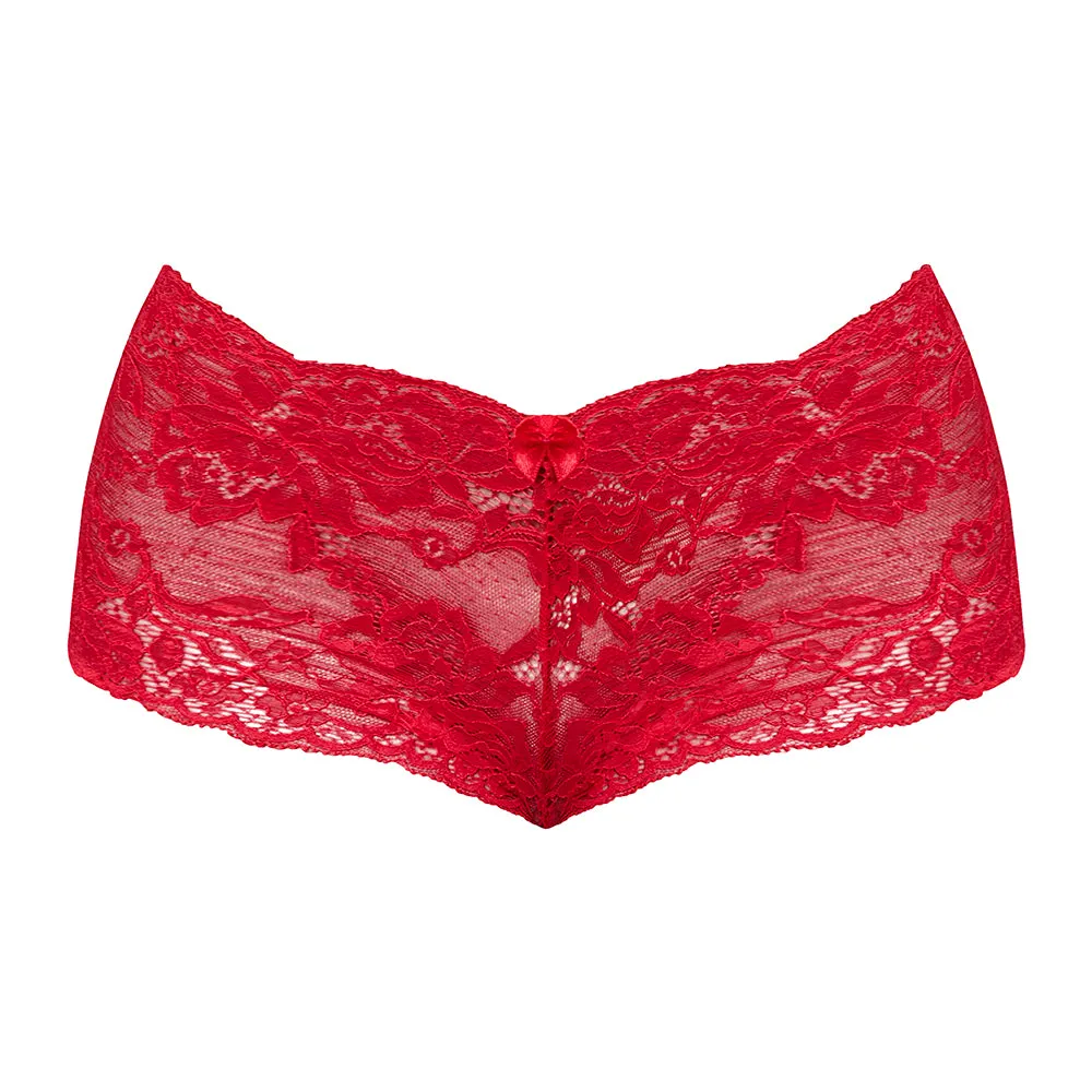 Magic Silk Sugar High Lace Boy Short Red S/M