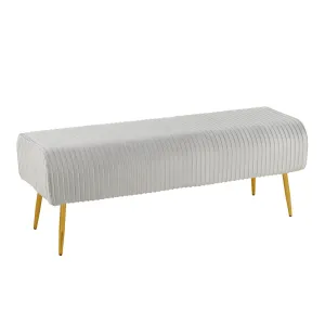 Marla Glam Pleated Bench in Gold Steel and Silver Velvet by LumiSource