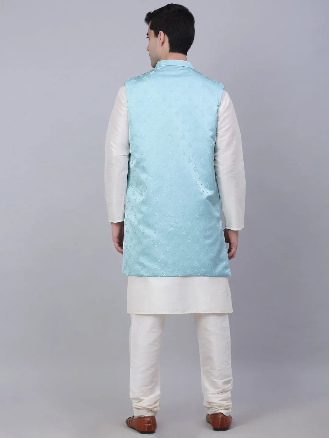 Men'S Solid Kurta Pyjama With Shrug Jacket