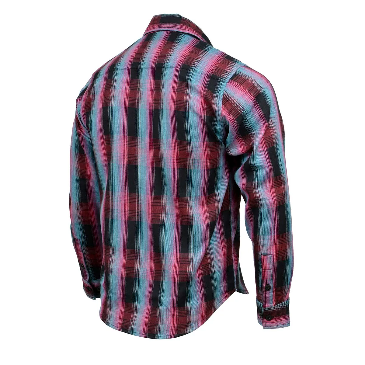 Milwaukee Leather MNG11660 Men's Black and Pink with Blue Long Sleeve Cotton Flannel Shirt