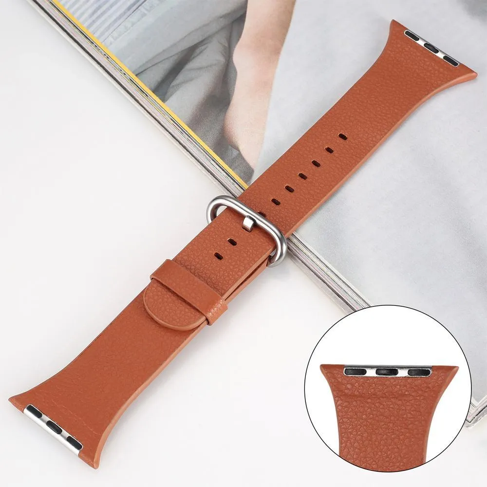 Minimalist Simple Leather band, Silver Buckle iWatch Bracelet 7 6 5