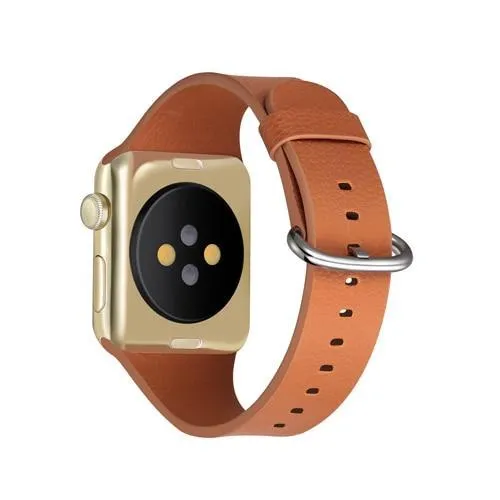 Minimalist Simple Leather band, Silver Buckle iWatch Bracelet 7 6 5