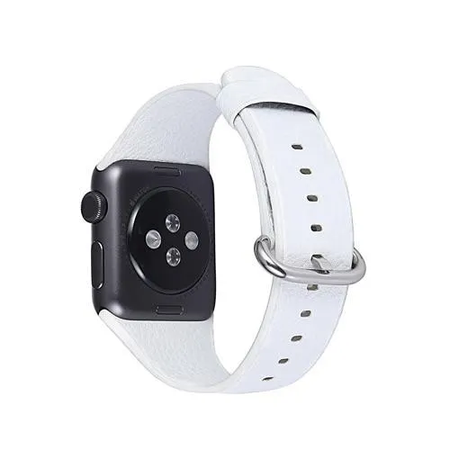 Minimalist Simple Leather band, Silver Buckle iWatch Bracelet 7 6 5