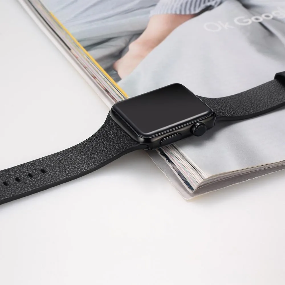 Minimalist Simple Leather band, Silver Buckle iWatch Bracelet 7 6 5