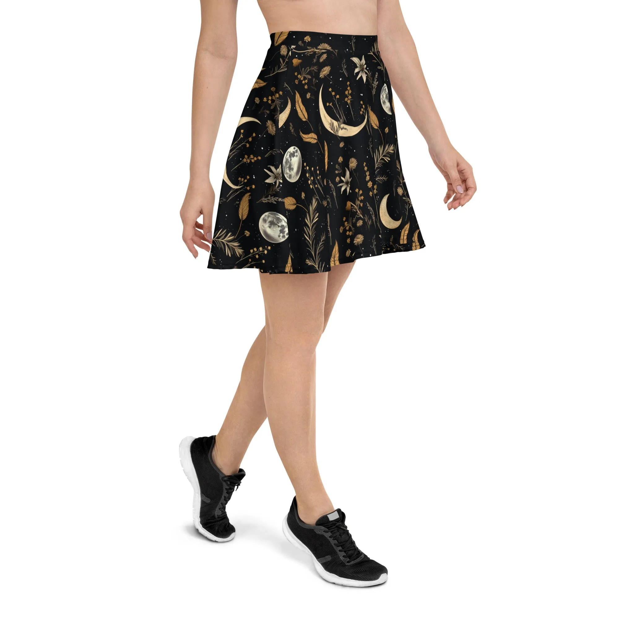 Moonlit Botanica Skater Skirt - Dark Academia Witchy Botanical Vegan Skirt with UPF 50  Protection from 98% harmful rays