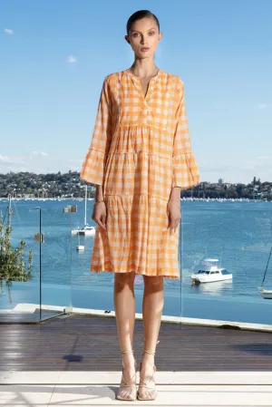 Morocco Midi Dress in Checker Orange