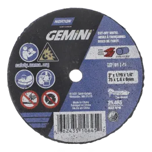 Norton 3 x 1/16 x 1/4 In. Gemini FC Cut-Off Wheel 36 T T01/41 25 Count