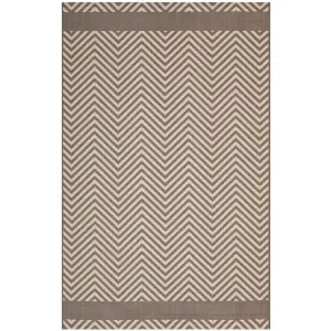 Optica Chevron With End Borders 8x10 Indoor and Outdoor Area Rug  Light and Dark Beige