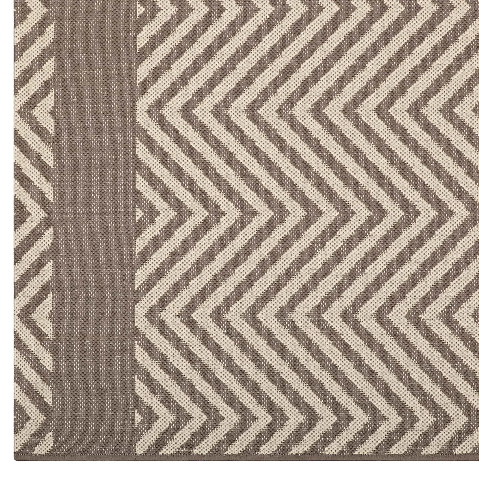 Optica Chevron With End Borders 8x10 Indoor and Outdoor Area Rug  Light and Dark Beige