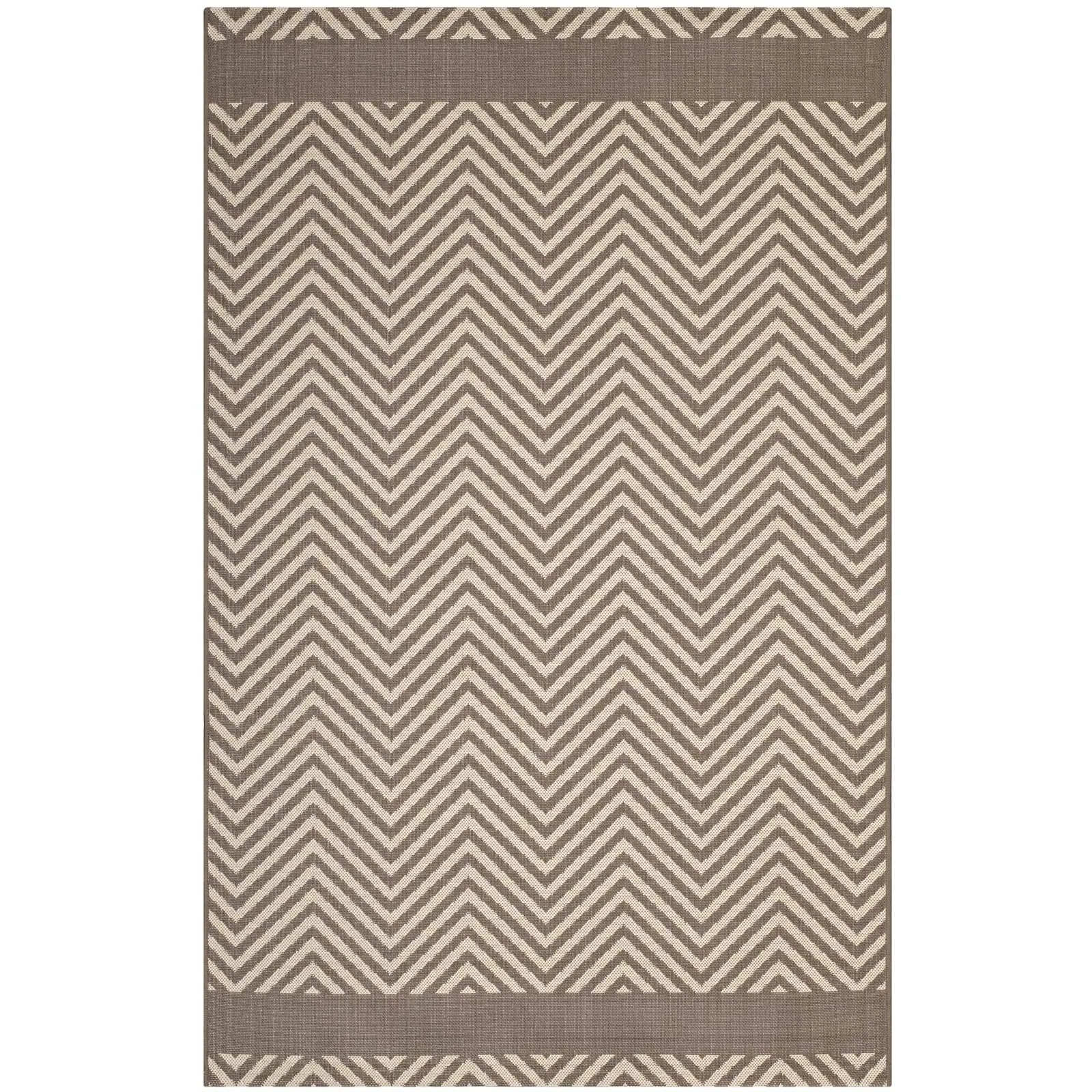 Optica Chevron With End Borders 8x10 Indoor and Outdoor Area Rug  Light and Dark Beige