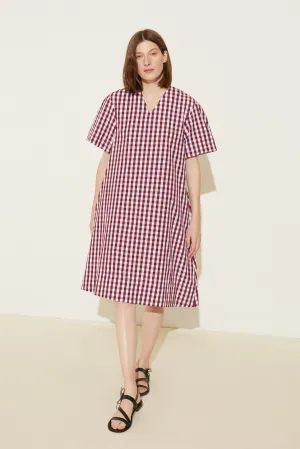 Oversized Gingham Dress - Wine