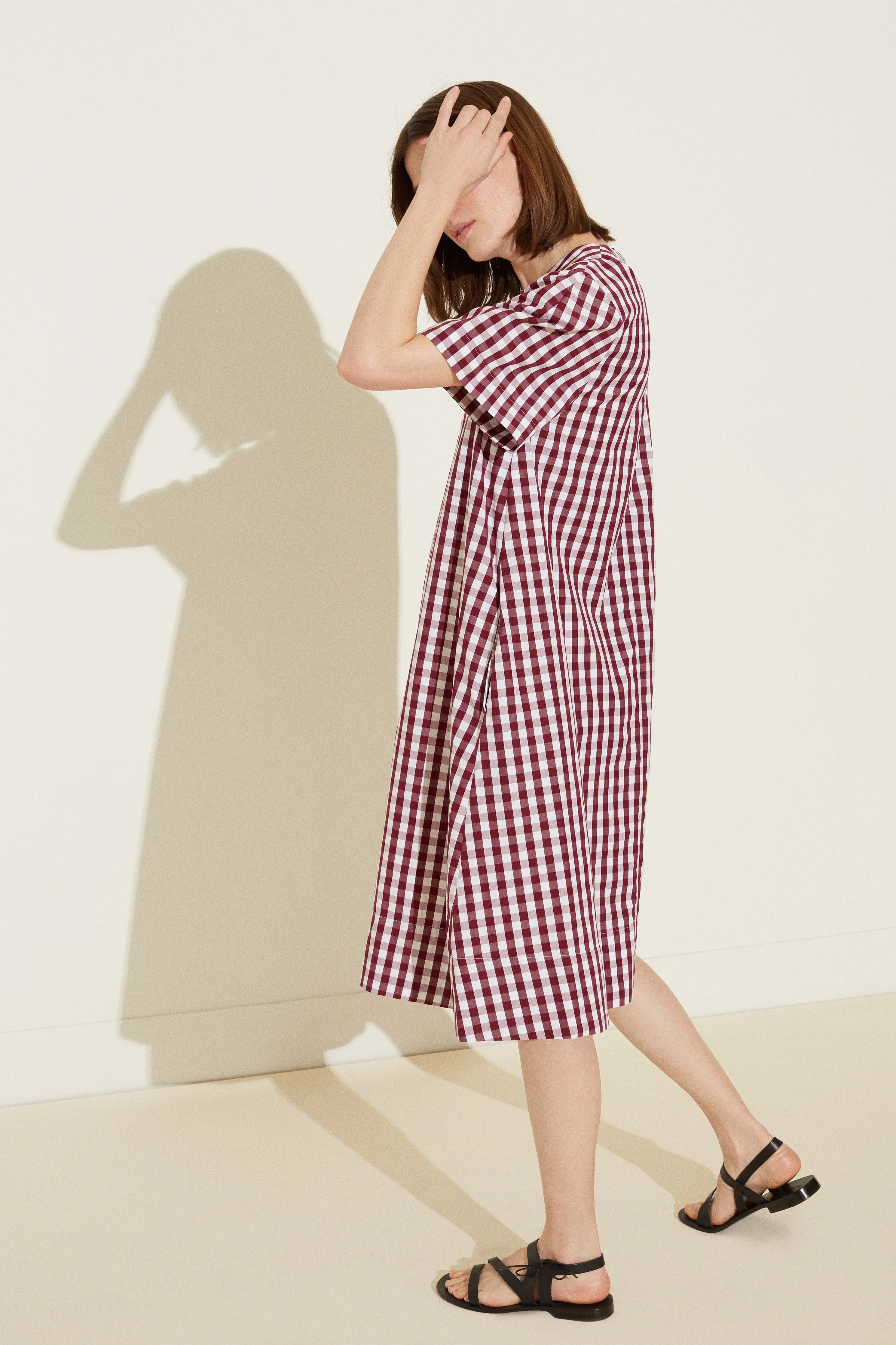 Oversized Gingham Dress - Wine