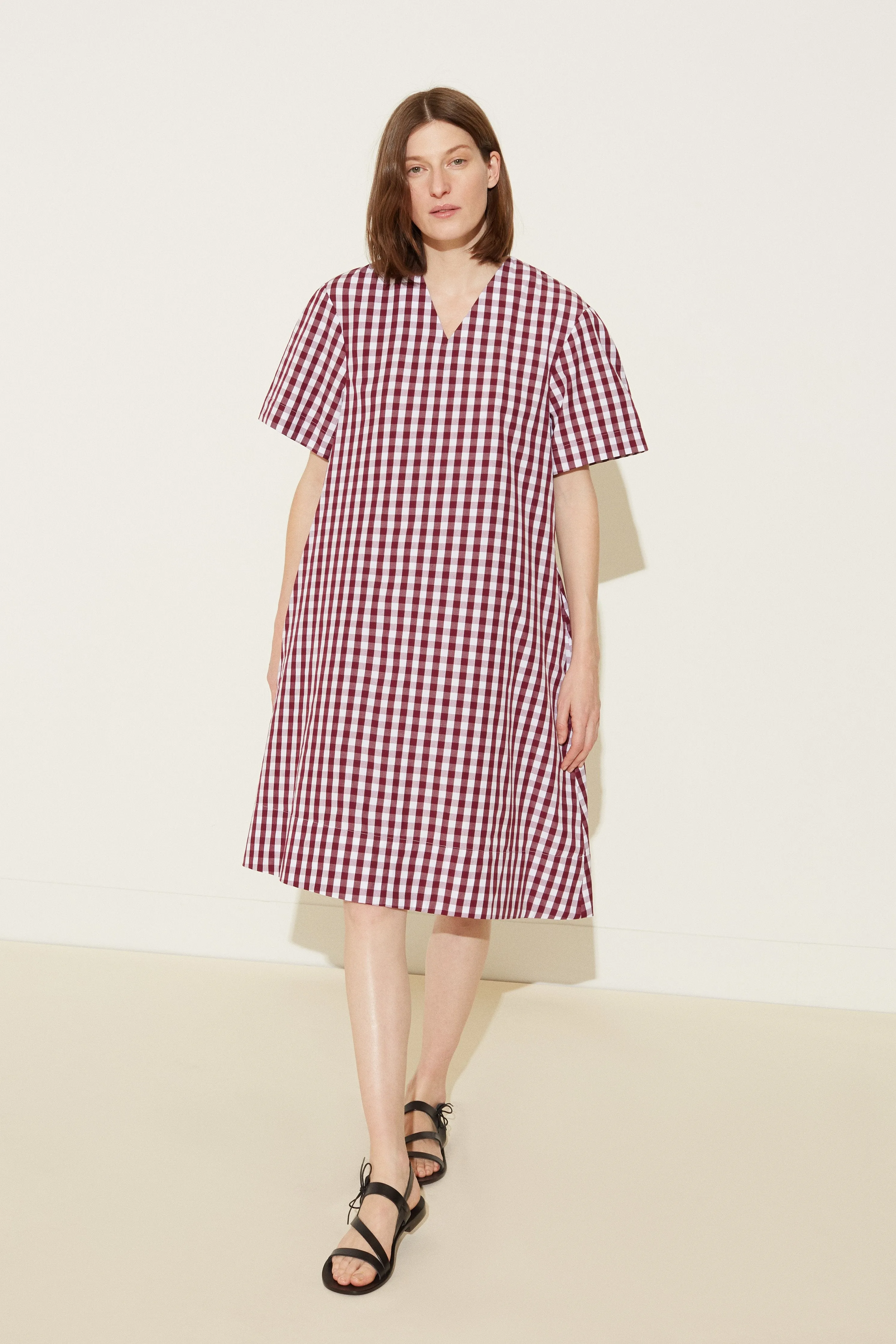 Oversized Gingham Dress - Wine