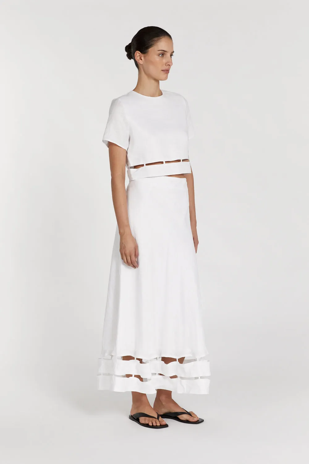 PETRA WHITE LINEN MIDI SKIRT