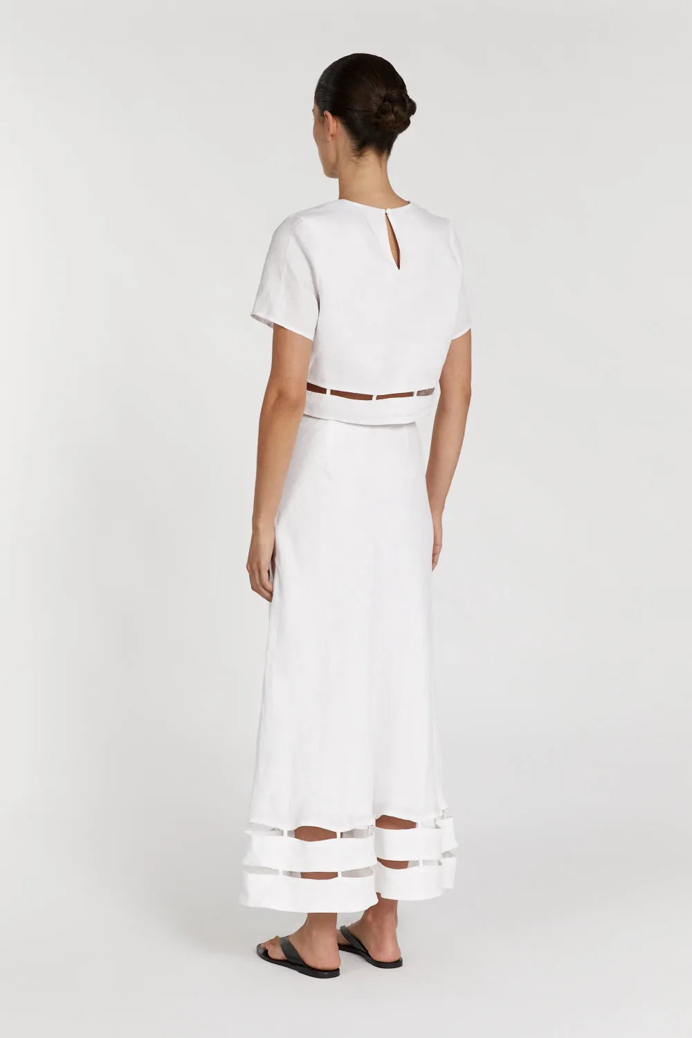 PETRA WHITE LINEN MIDI SKIRT