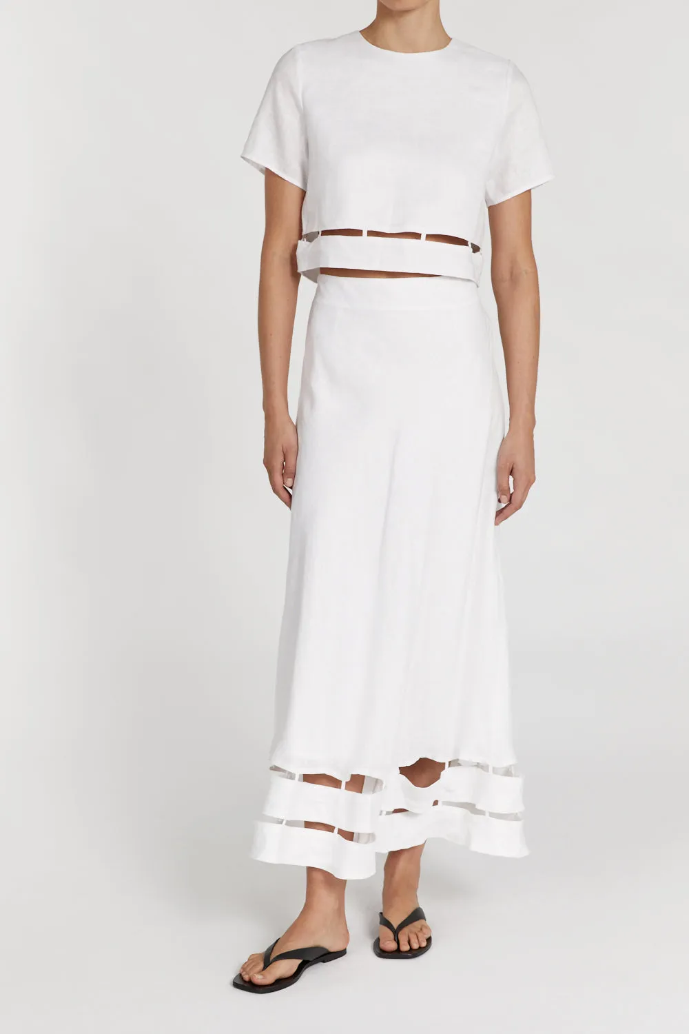 PETRA WHITE LINEN MIDI SKIRT