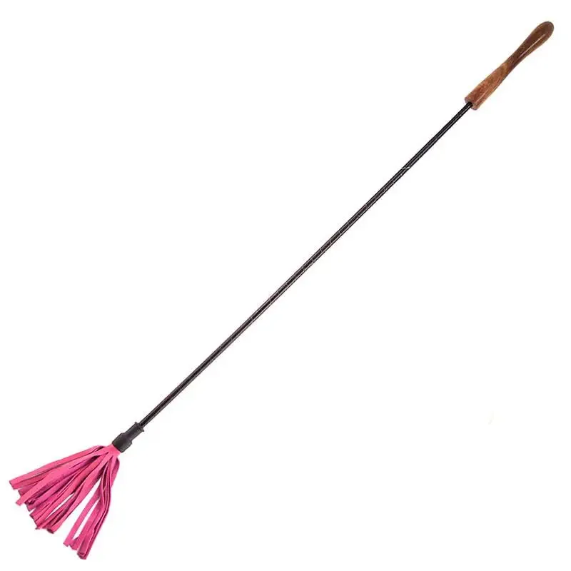 Pink Bondage Riding Crop with Leather-wrapped Grip and Wooden Handle