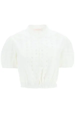 See by chloe organic cotton short sleeve cropped blouse