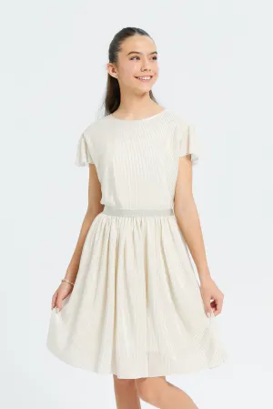 Senior Girls White And Gold Pleated Dress