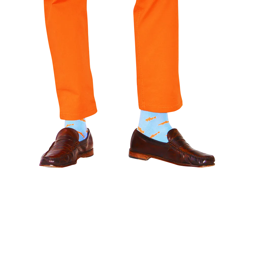 Trout Socks - Orange on Light Blue - Men's Mid Calf