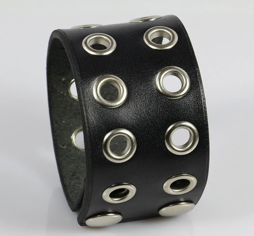 Two Row Eyelets Bracelet Cuff, Black