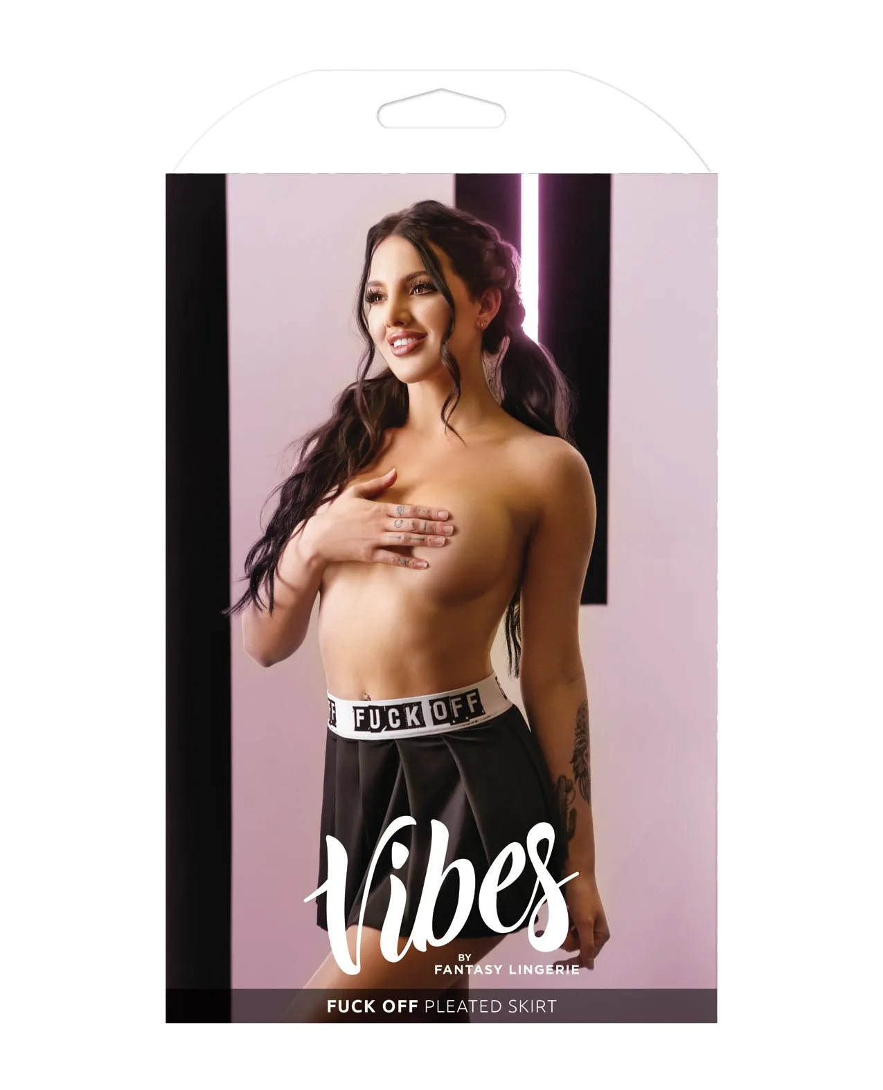 Vibes Fuck Off Knife Pleated Microfiber Skirt Black L/XL