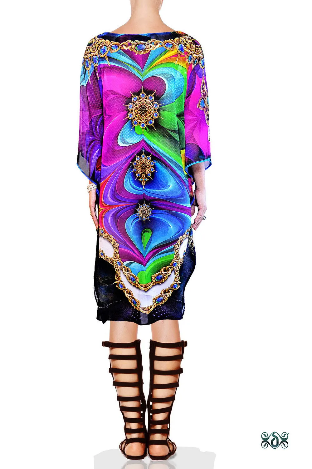 Vibrant Colors Devarshy Pure Silk Short Embellished Kaftan - 1100B