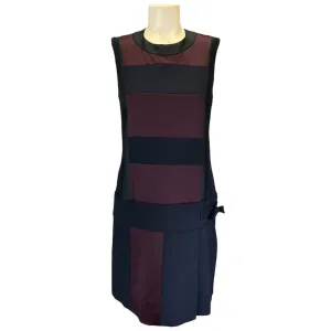 Victoria Beckham Black / Burgundy / Navy Sleeveless Satin Colorblock Dress