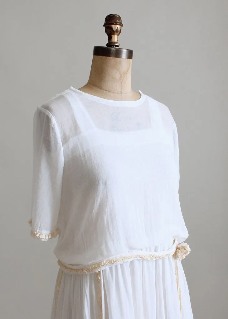 Vintage 1920s White Cotton Petite Lawn Dress