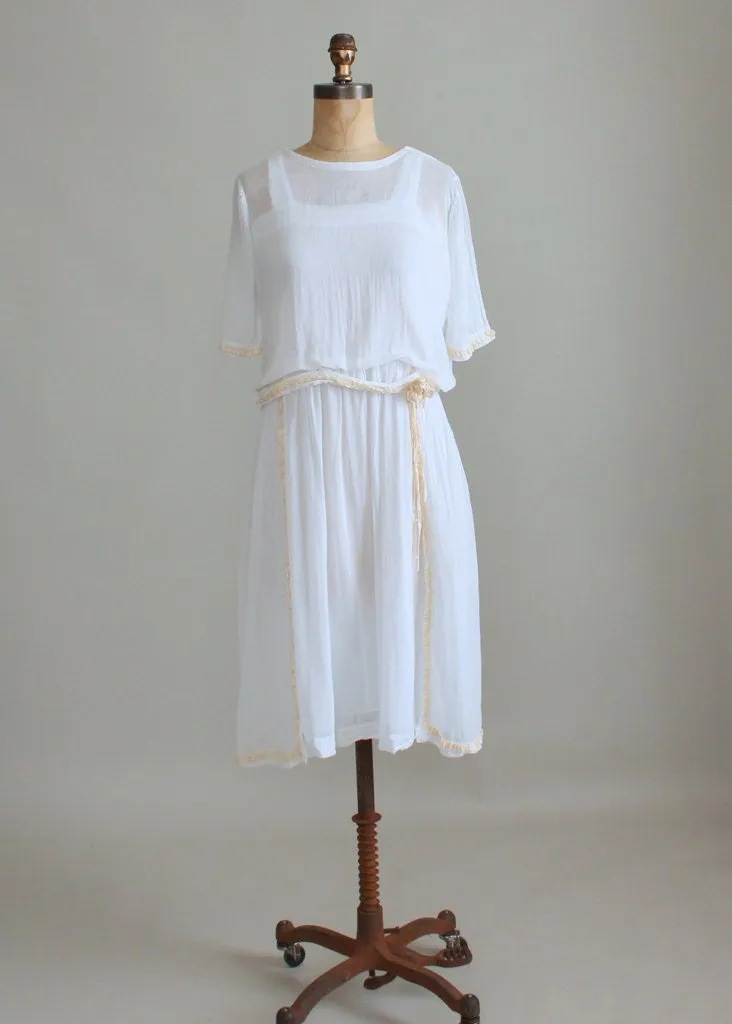 Vintage 1920s White Cotton Petite Lawn Dress