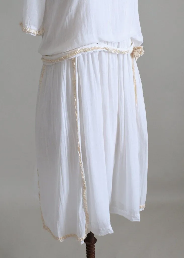 Vintage 1920s White Cotton Petite Lawn Dress