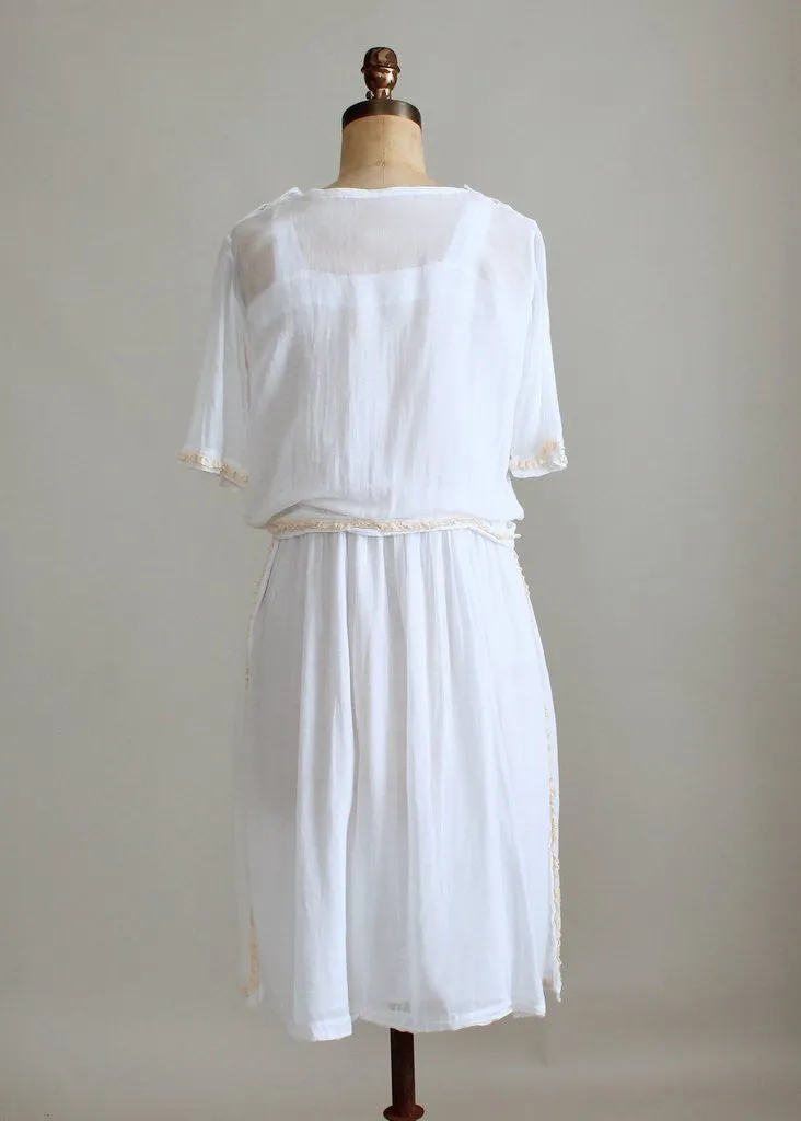 Vintage 1920s White Cotton Petite Lawn Dress