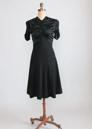 Vintage 1930s Black Satin and Wool Swing Dress