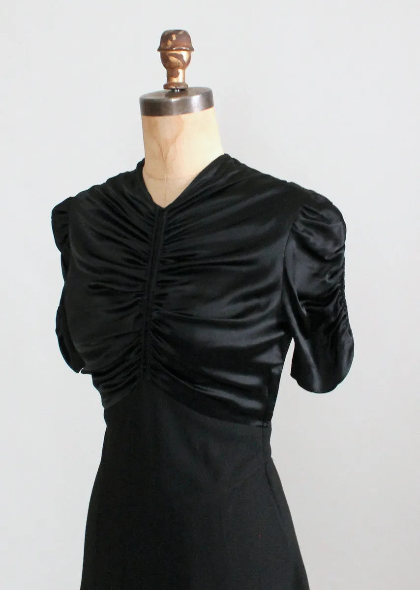 Vintage 1930s Black Satin and Wool Swing Dress