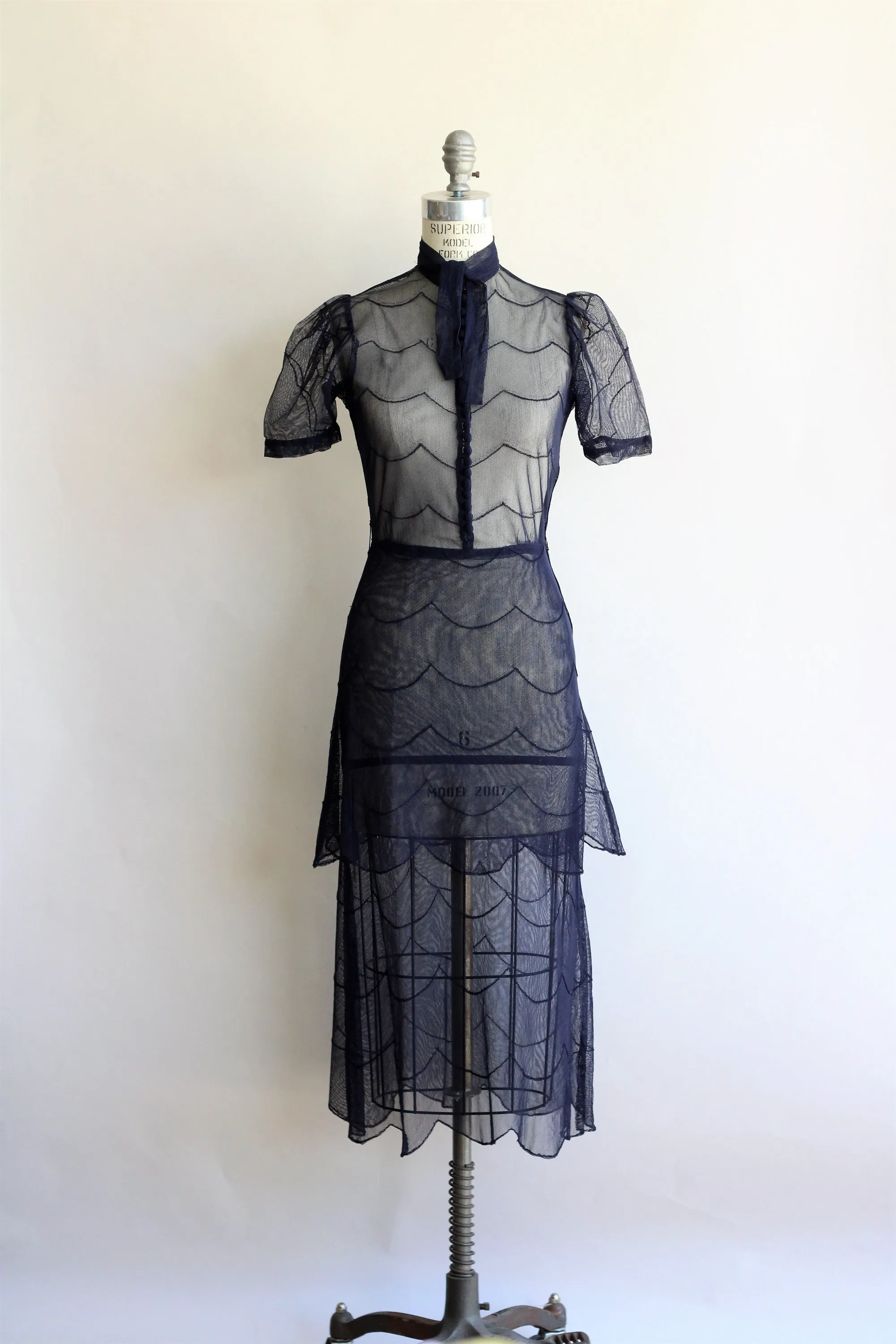 Vintage 1930s Navy Blue Tulle Dress