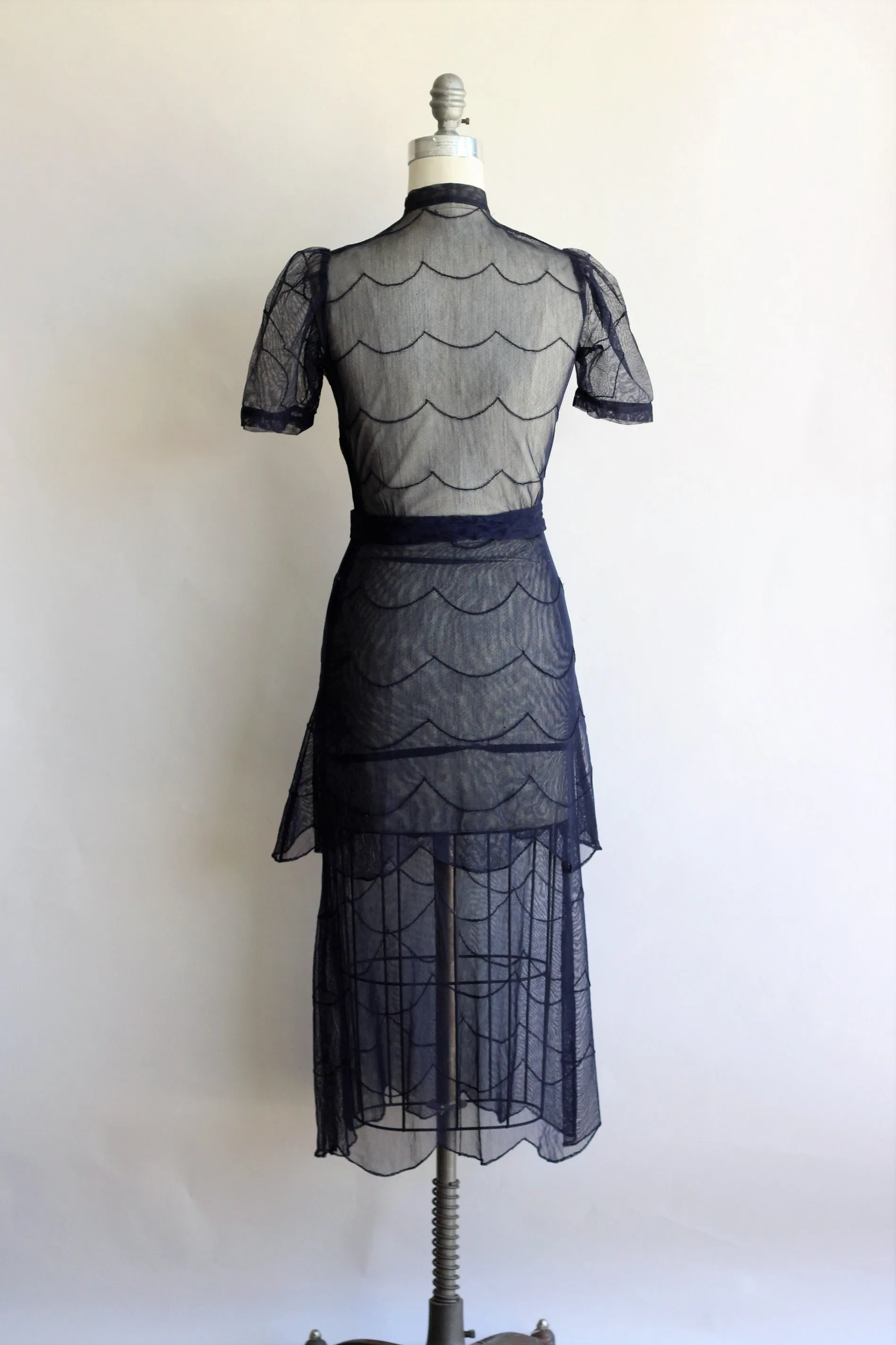 Vintage 1930s Navy Blue Tulle Dress