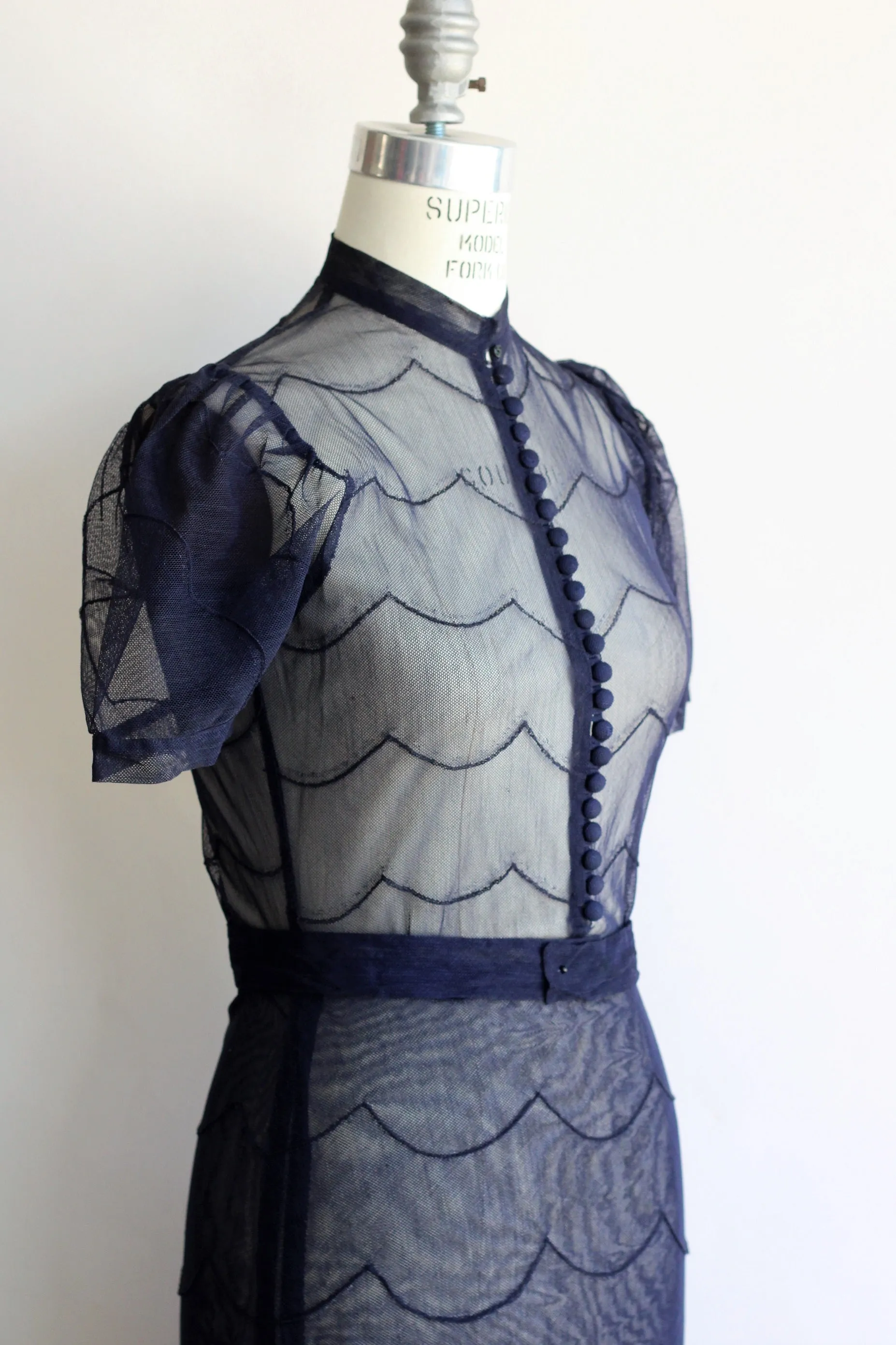 Vintage 1930s Navy Blue Tulle Dress