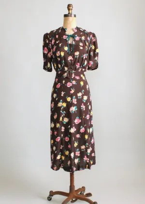 Vintage 1940s Deadstock Floral Rayon Day Dress