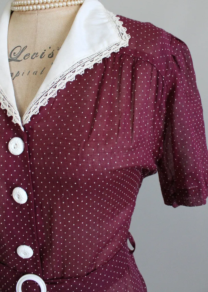 Vintage 1940s NOS Plum Swiss Dot Day Dress