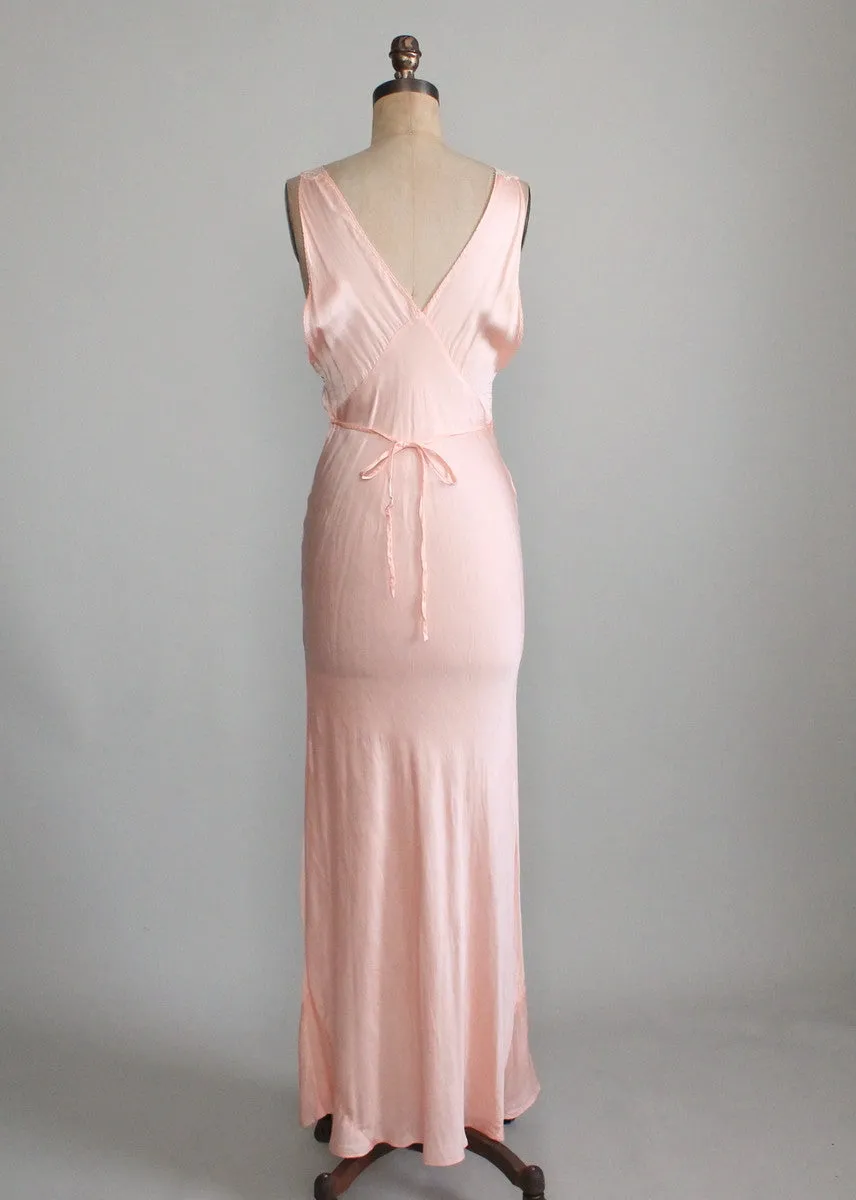 Vintage 1940s Pink Rayon and Lace Shirred Front Gown