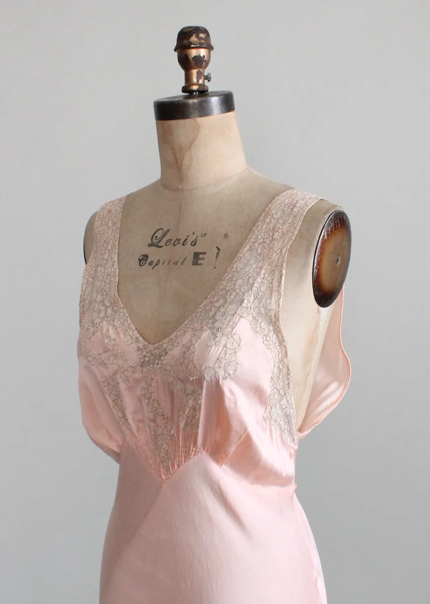 Vintage 1940s Pink Rayon and Lace Shirred Front Gown