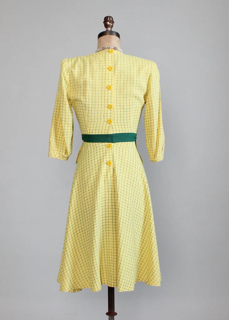 Vintage 1940s Yellow and Green Swing Dress