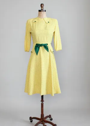 Vintage 1940s Yellow and Green Swing Dress