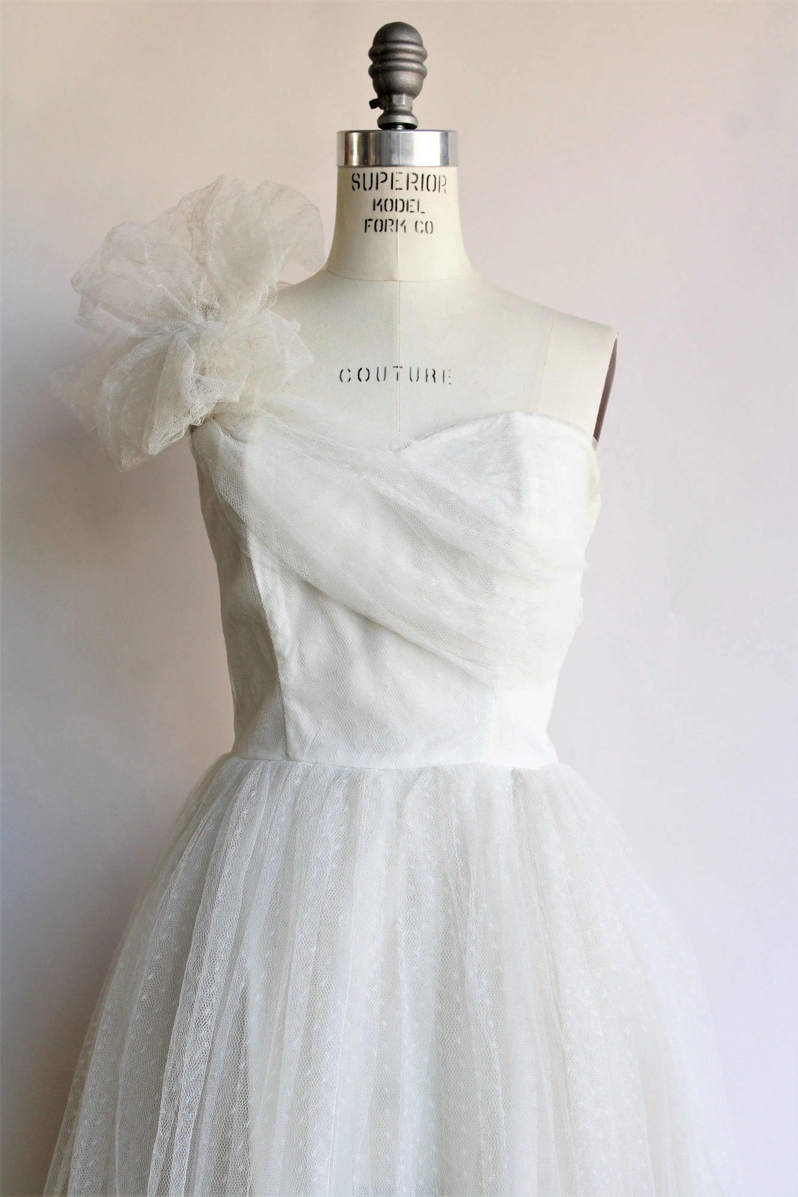 Vintage 1950s White Tulle Prom or Formal Dress