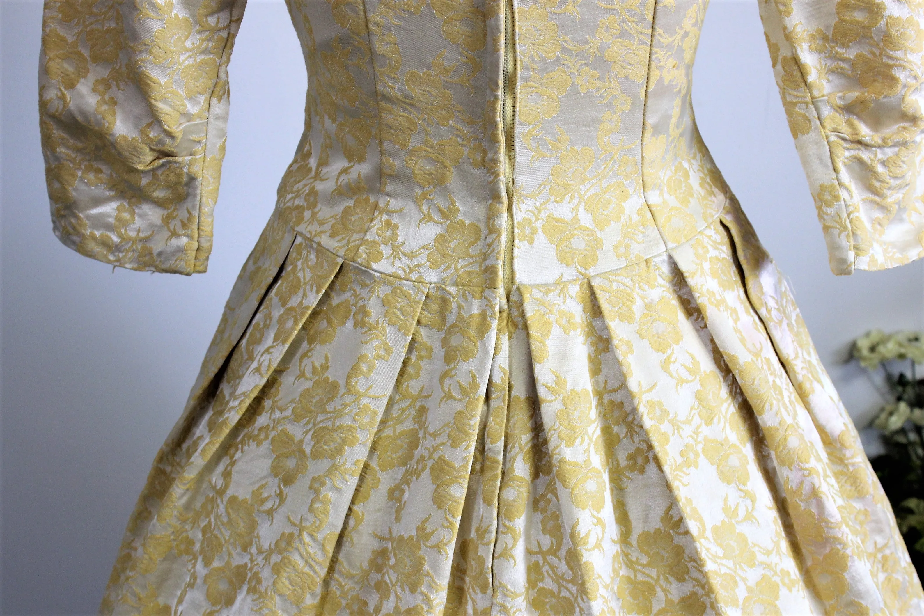 Vintage 1950s Yellow Brocade Party Dress