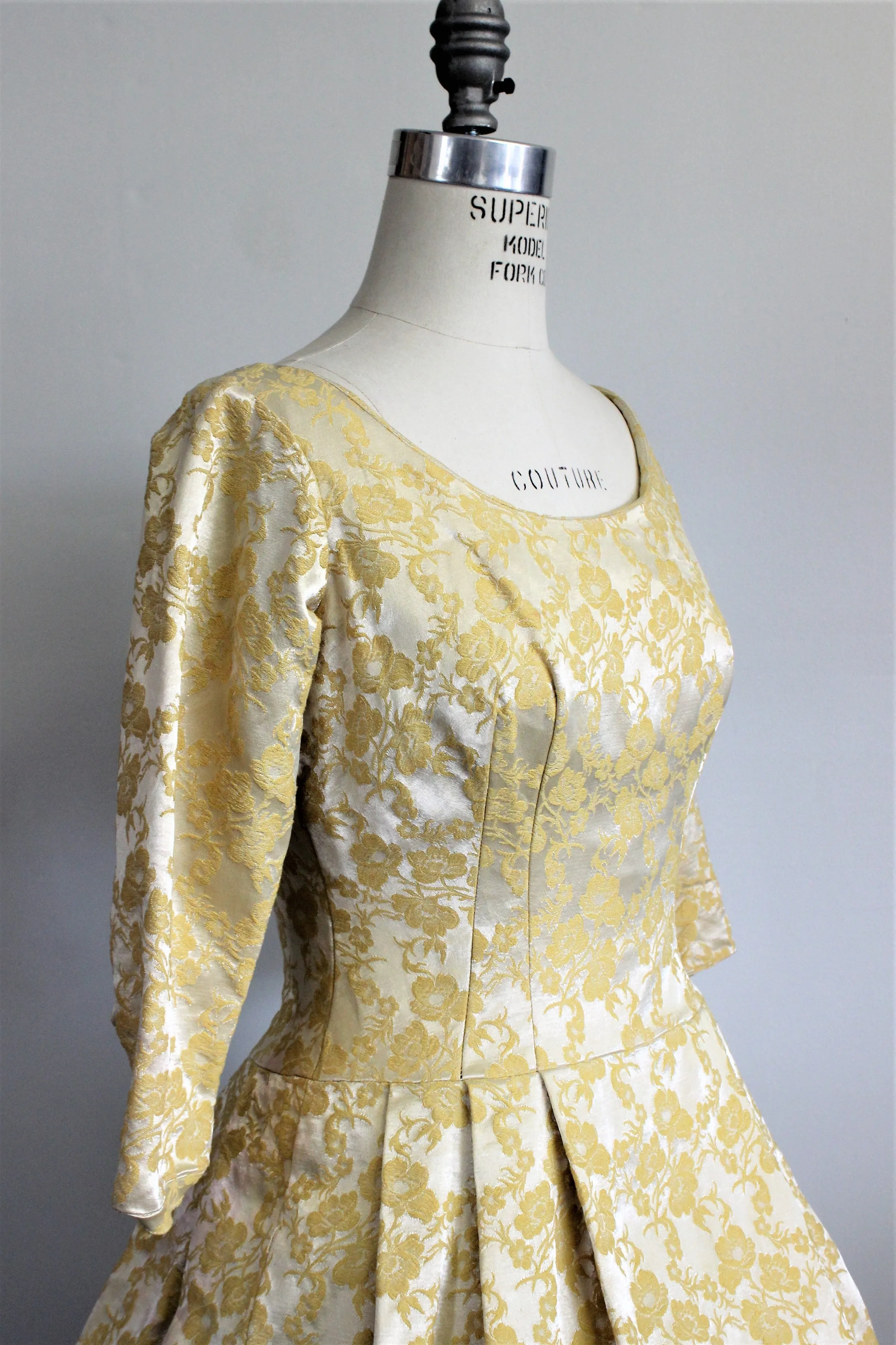 Vintage 1950s Yellow Brocade Party Dress